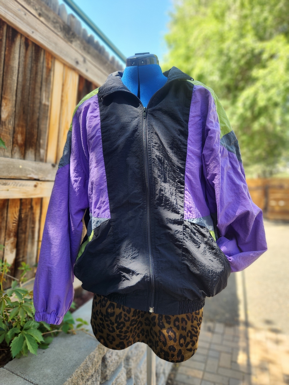 New Line Color Block Windbreaker Jacket Black Purple XL